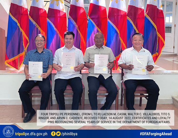 TRIPOLI PE PERSONNEL RECOGNIZED FOR YEARS OF DEDICATED SERVICE IN DFA