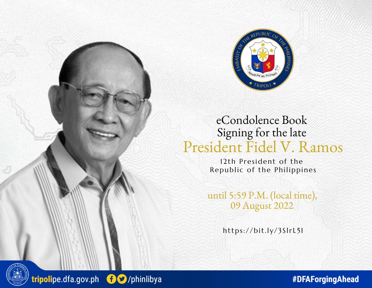 eCondolence Book Signing for the lare President Fidel V. Ramos 12th President of the Republic of the Philippines 02 August 2022