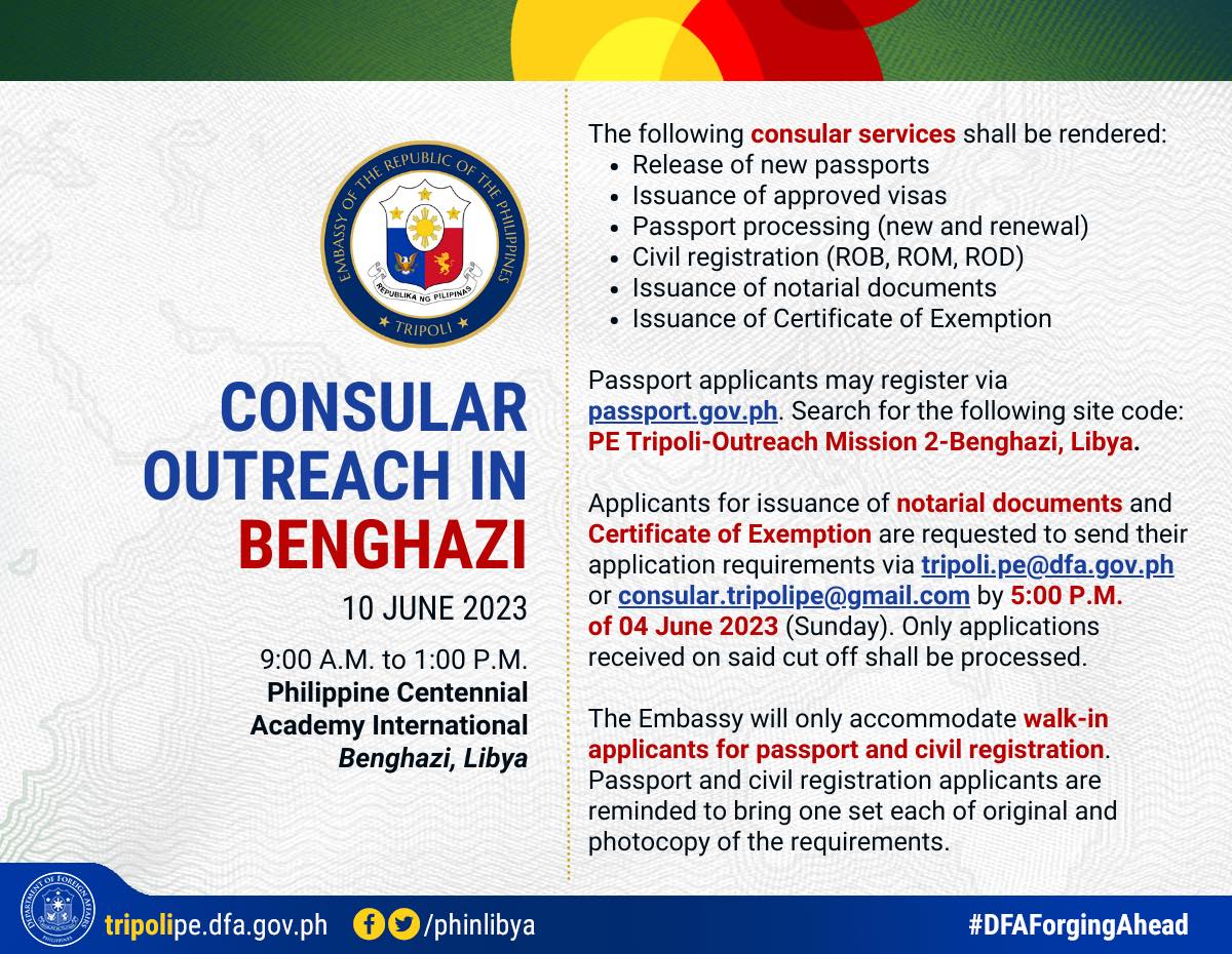 Consular Outreach Mission in Benghazi Libya 10 June 2023 Saturday