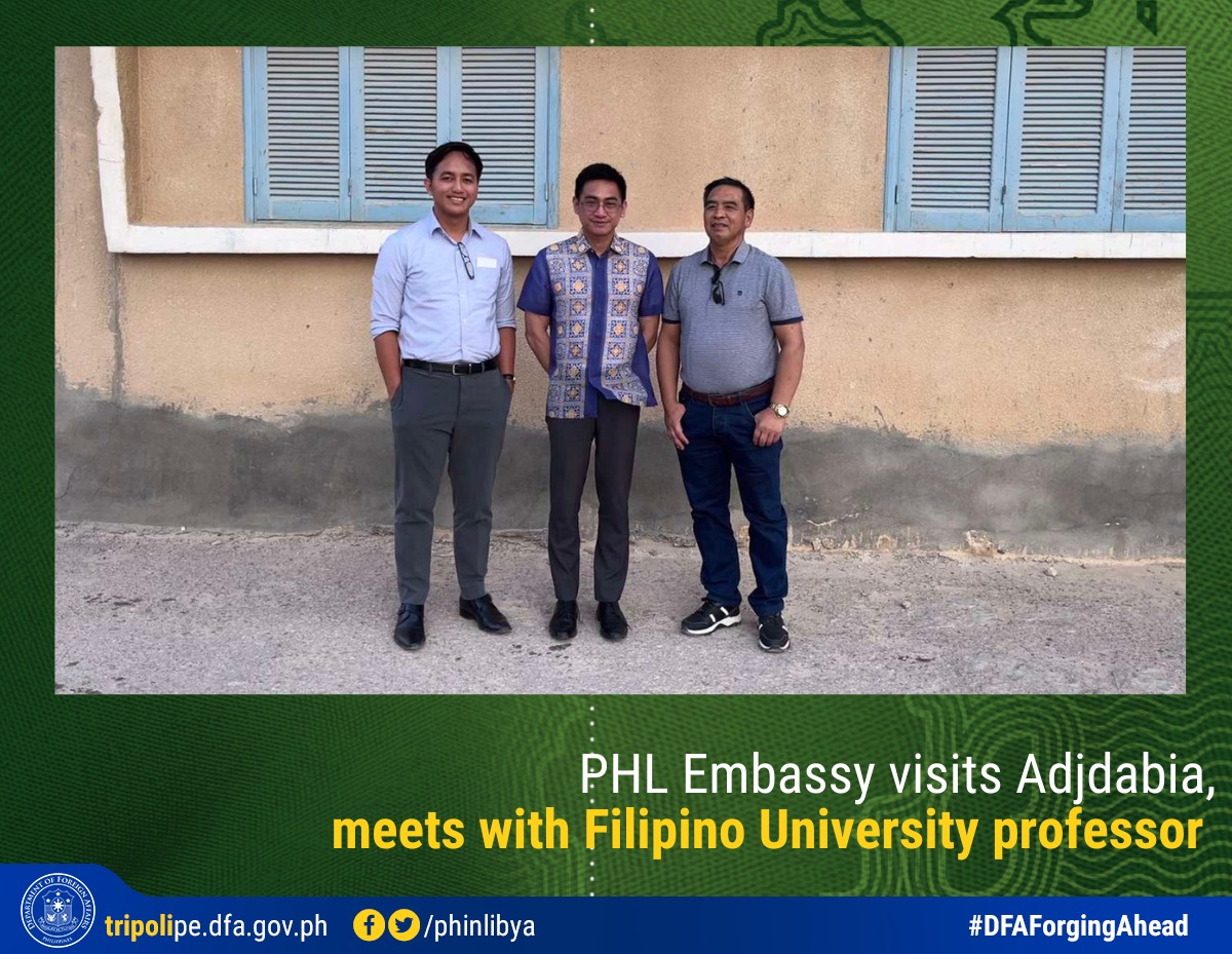 PHL Embassy travels to Adjdabia in the al Wahat District visits the lone Filipino Professor at the University of Adjdabia