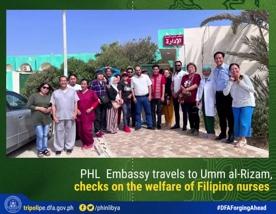 PHL Embassy visits Umm al Rizam in Derna District checks on the welfare of the remaining Filipino nurses in Umm al Rizam General Hospital
