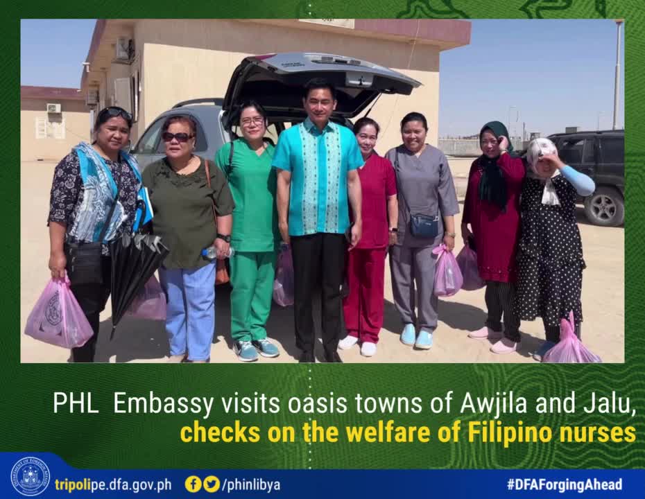 PHL Embassy visits the oasis towns of Awjila and Jalu in al Wahat District checks on the welfare of the remaining Filipino nurses in Awjila Hospital and Jalu General Hospital