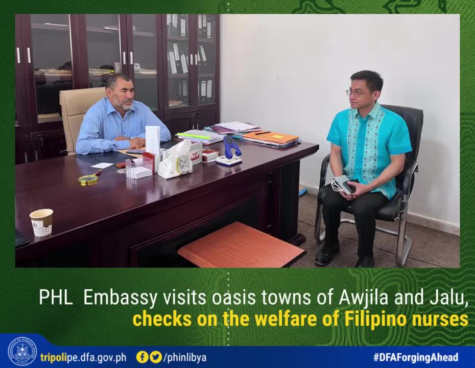 PHL Embassy visits the oasis towns of Awjila and Jalu in al Wahat District checks on the welfare of the remaining Filipino nurses in Awjila Hospital and Jalu General Hospital 1