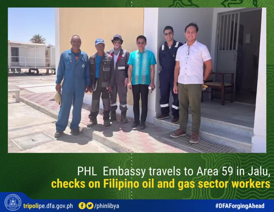 Philippine Embassy visits Area 59 in Jalu meets with Filipino oil and gas workers of Shahat Oil Services and Alhawzan Development Company