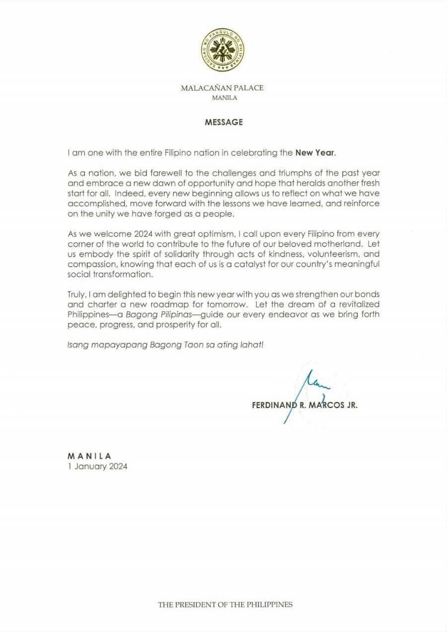 January 1 Message of the President