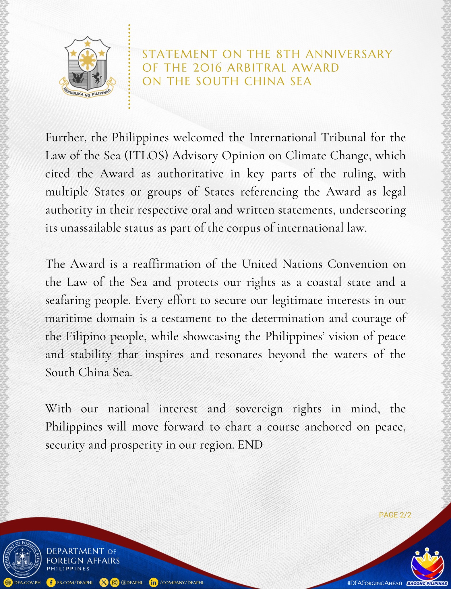 13 July 2024 Statement on the 8th Anniv of Arbitral Award 2