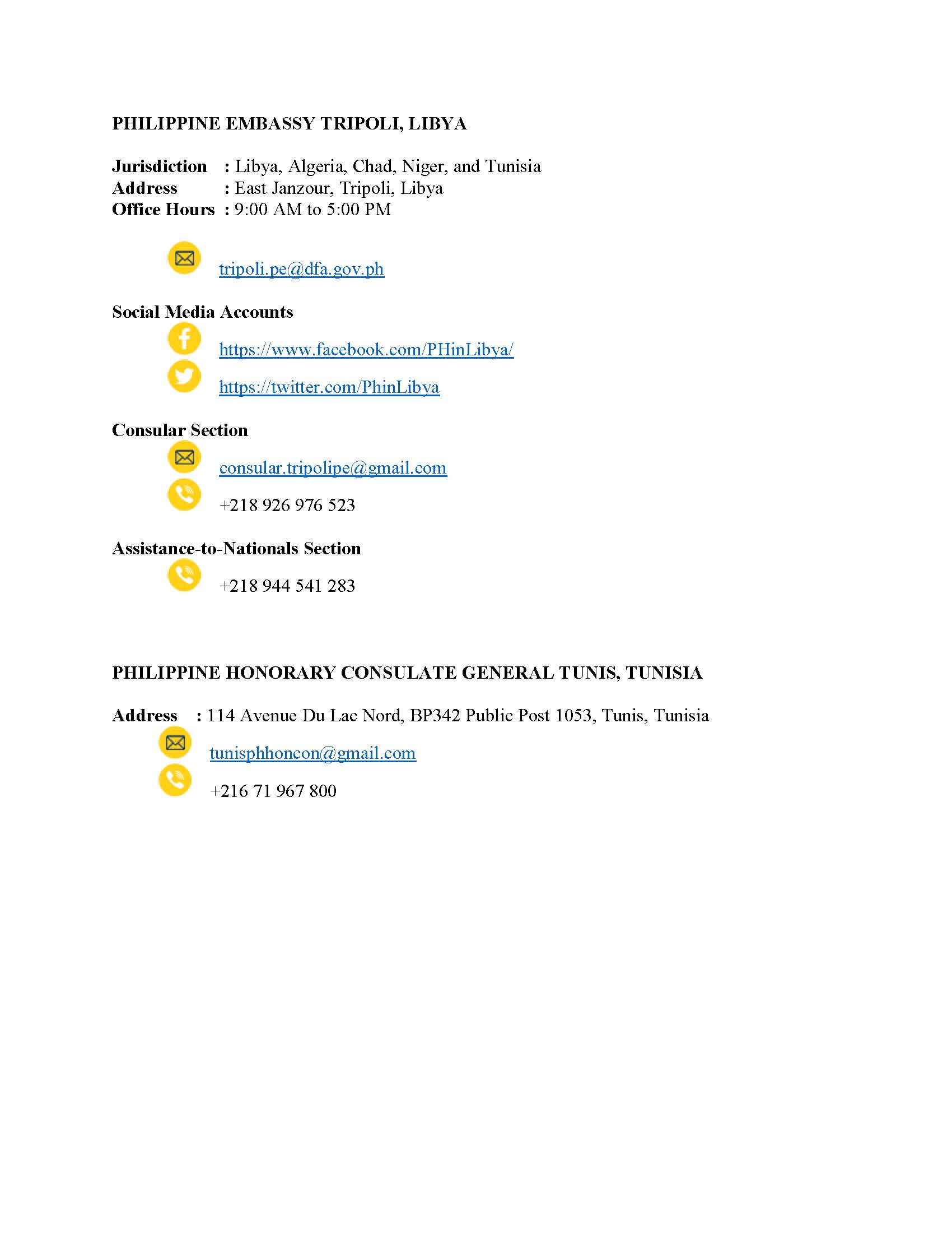 Contact Details PHILIPPINE EMBASSY TRIPOLI
